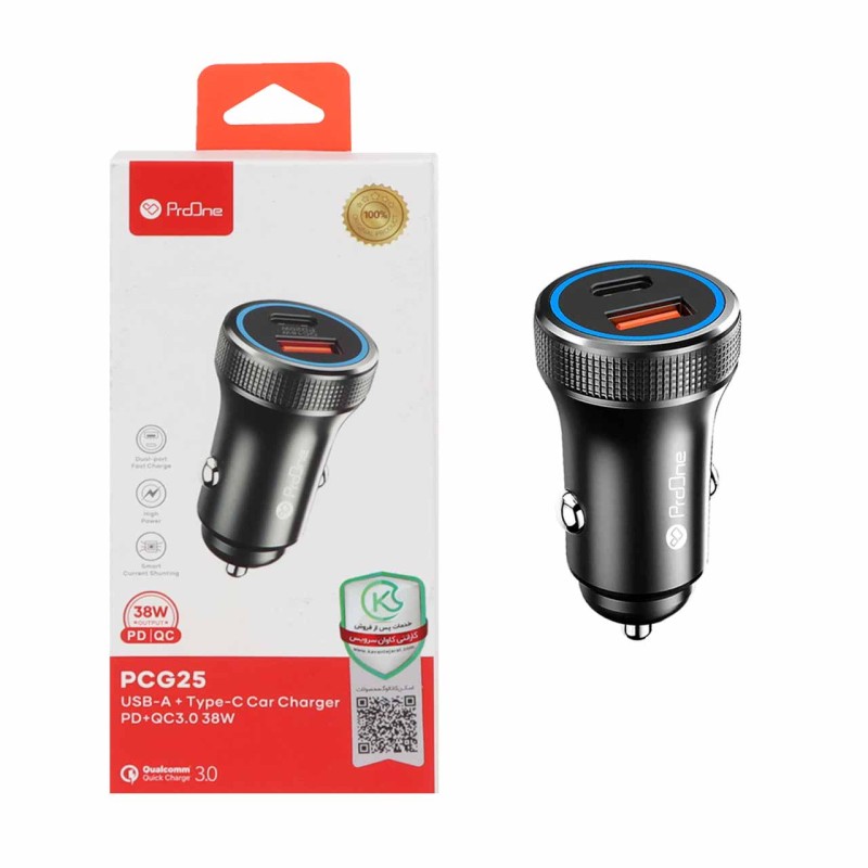 شارژر فندکی 38W فست و PD دو پورت ProOne مدل PCG25
