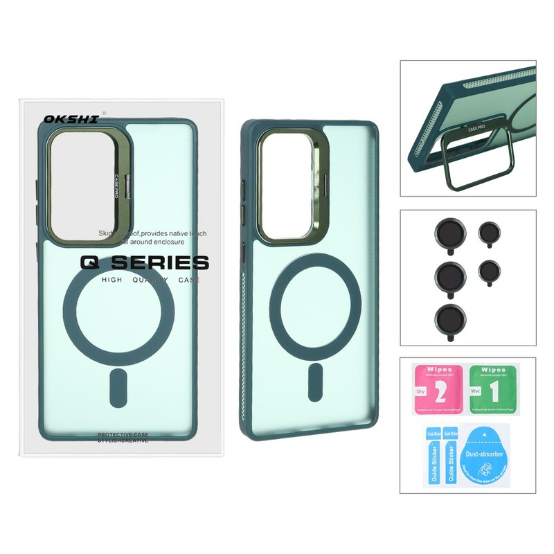 قاب Case Pro لنز آلومینیومی مات Magsafe با ست محافظ لنز رینگی مدل Samsung Galaxy S25 Ultra - سبز (پک دار)