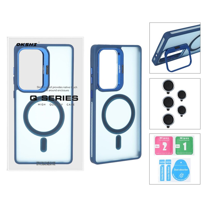 قاب Case Pro لنز آلومینیومی مات Magsafe با ست محافظ لنز رینگی مدل Samsung Galaxy S25 Ultra - سرمه ای (پک دار)
