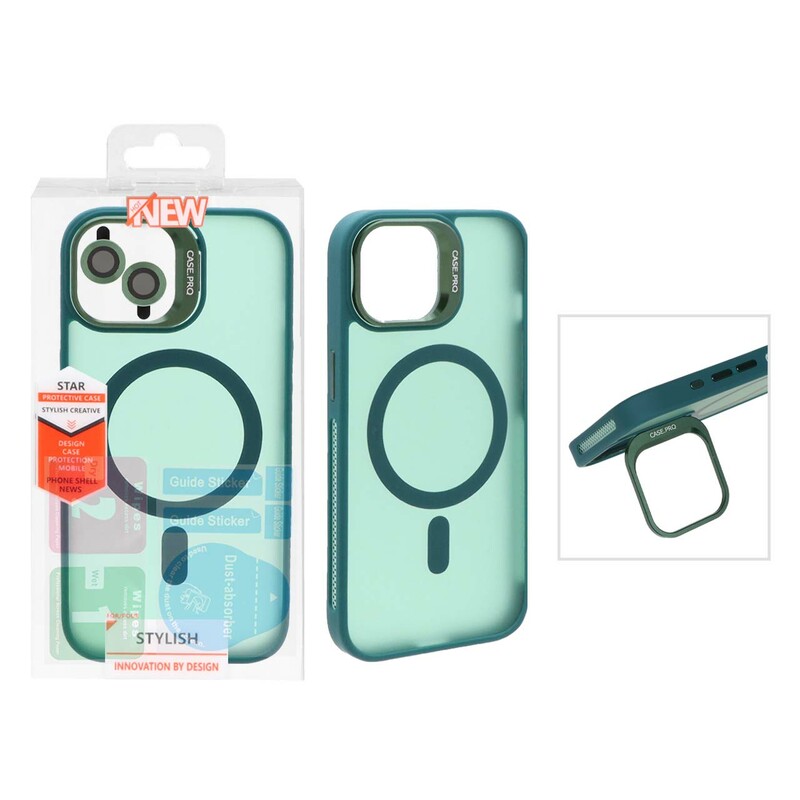 قاب Case Pro لنز آلومینیومی مات Magsafe با ست محافظ لنز رینگی مدل Apple iPhone 13 / iPhone 14 - سبز (پک دار)