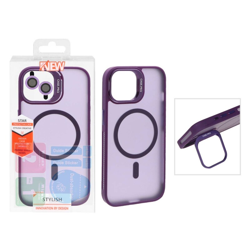 قاب Case Pro لنز آلومینیومی مات Magsafe با ست محافظ لنز رینگی مدل Apple iPhone 13 / iPhone 14 - بنفش (پک دار)