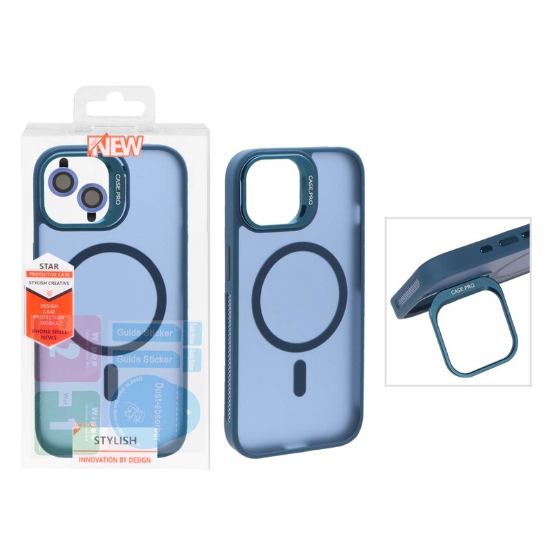 قاب Case Pro لنز آلومینیومی مات Magsafe با ست محافظ لنز رینگی مدل Apple iPhone 13 / iPhone 14 - سرمه ای (پک دار)