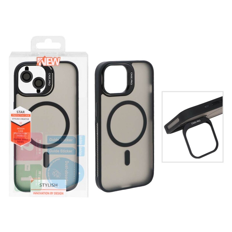 قاب Case Pro لنز آلومینیومی مات Magsafe با ست محافظ لنز رینگی مدل Apple iPhone 13 / iPhone 14 - مشکی (پک دار)