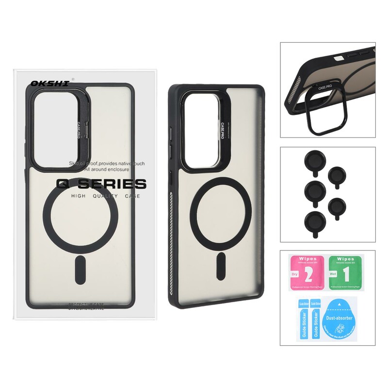 قاب Case Pro لنز آلومینیومی مات Magsafe با ست محافظ لنز رینگی مدل Samsung Galaxy S25 Ultra - مشکی (پک دار)