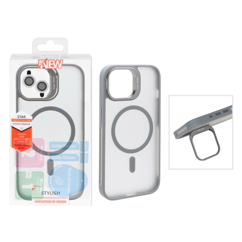 قاب Case Pro لنز آلومینیومی مات Magsafe با ست محافظ لنز رینگی مدل Apple iPhone 13 / iPhone 14 - خاکستری (پک دار)