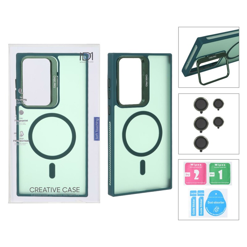 قاب Case Pro لنز آلومینیومی مات Magsafe با ست محافظ لنز رینگی مدل Samsung Galaxy S23 Ultra - سبز (پک دار)