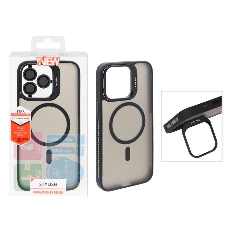 قاب Case Pro لنز آلومینیومی مات Magsafe با ست محافظ لنز رینگی مدل Apple iPhone 13 Pro Max - مشکی (پک دار)