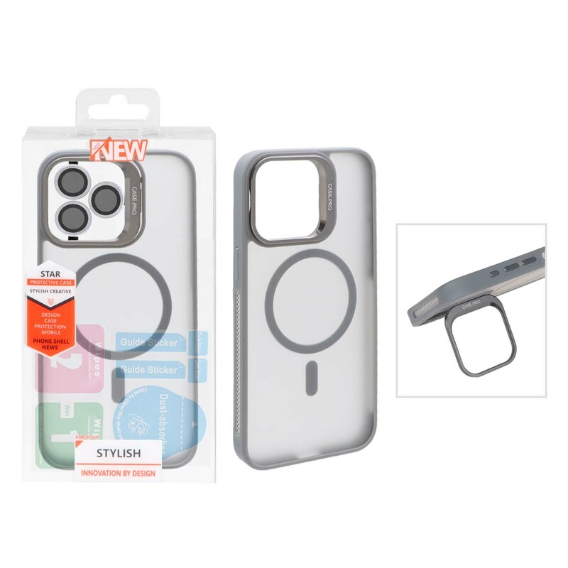قاب Case Pro لنز آلومینیومی مات Magsafe با ست محافظ لنز رینگی مدل Apple iPhone 13 Pro Max - خاکستری (پک دار)