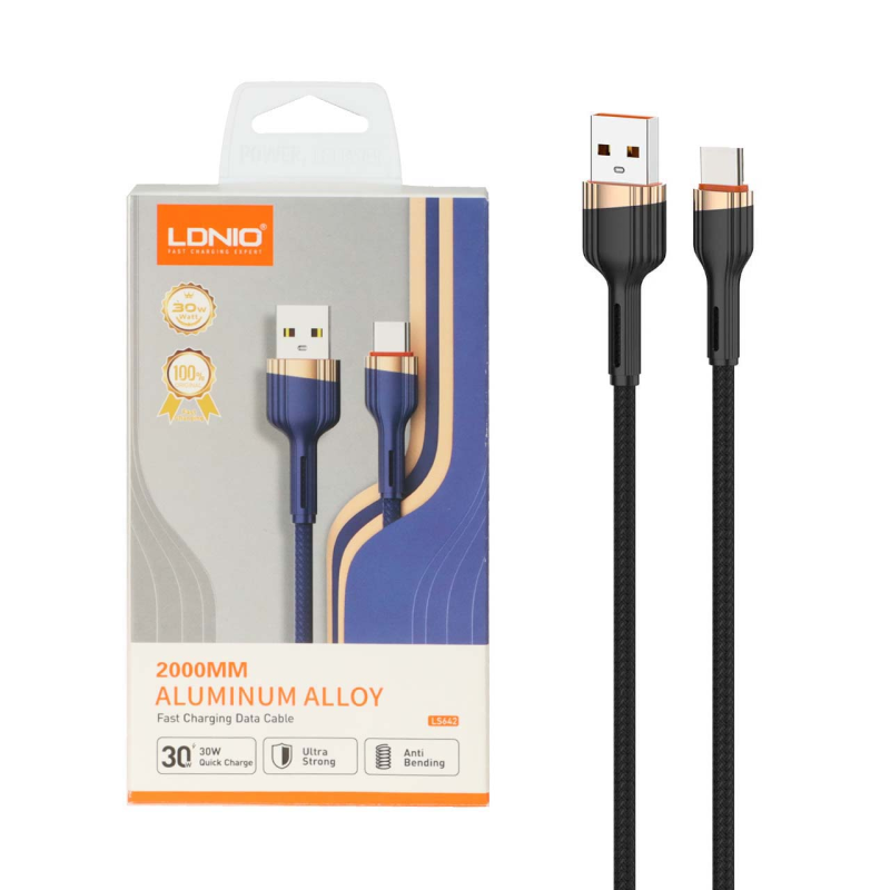 کابل شارژ فست 2 متری LDNIO Type-C مدل LS642 - خاکستری (اصلی)