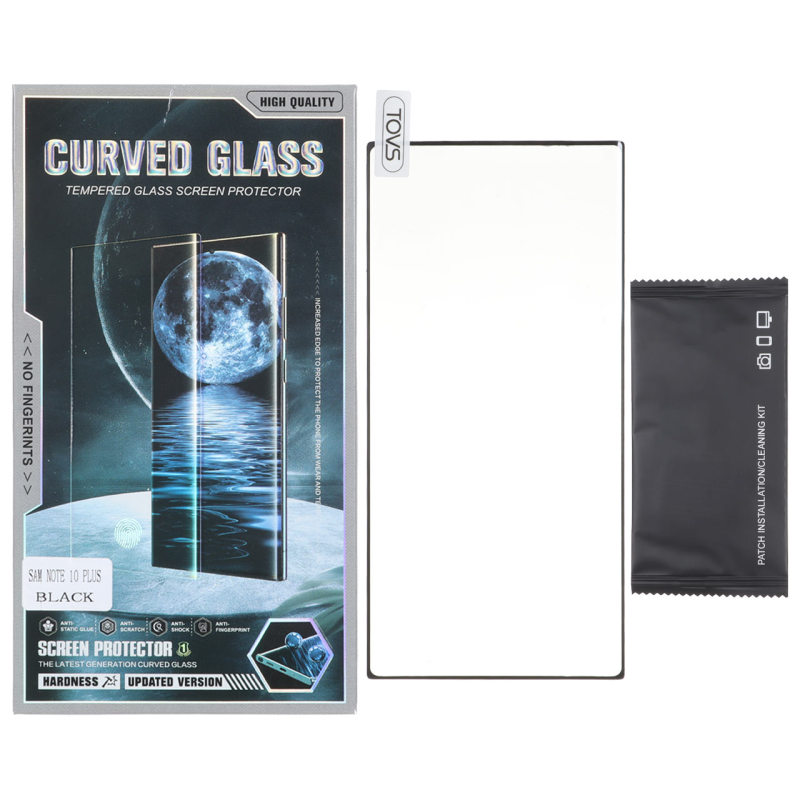 محافظ صفحه نمایش شیشه ای خم فول چسب TOVS Curved Glass مدل Samsung Galaxy Note 10 Plus (پک دار)