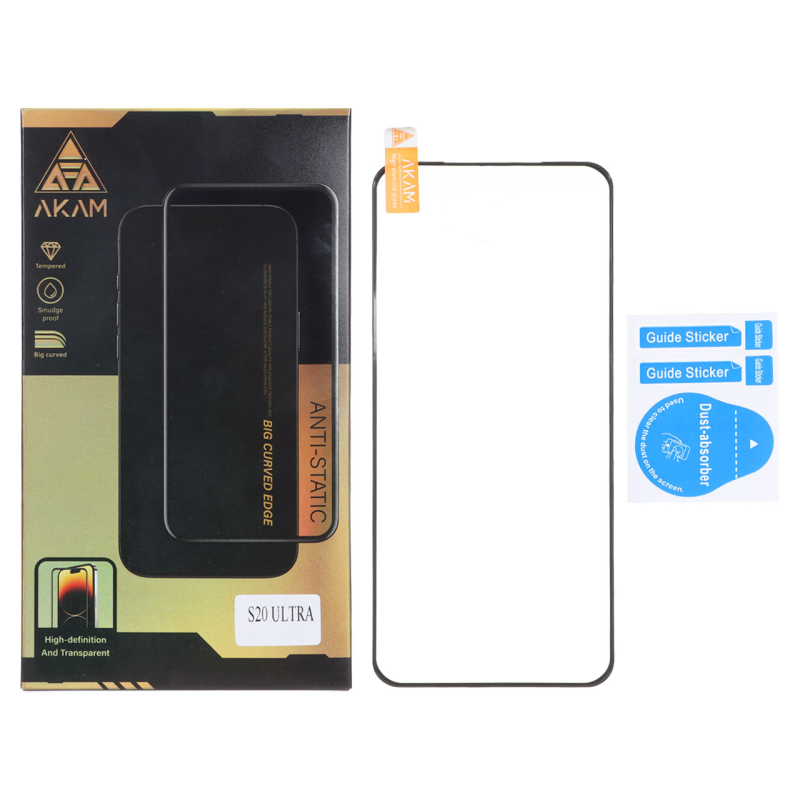 محافظ صفحه نمایش شیشه ای خم فول چسب Full Cover Anti Static AKAM درجه یک Samsung Galaxy S20 Ultra (پک دار)