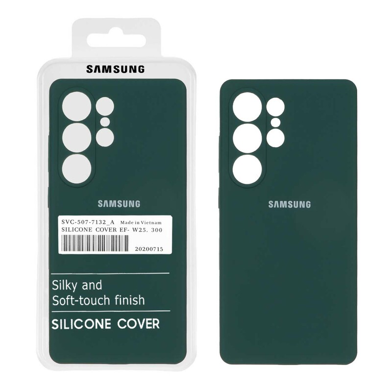 قاب سیلیکونی پاک کنی اورجینال درجه یک Samsung Galaxy S25 Ultra - سبز تیره (پک دار)