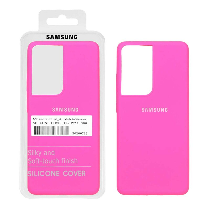 قاب سیلیکونی پاک کنی اورجینال درجه یک Samsung Galaxy S21 Ultra - صورتی فانتزی (پک اصلی)