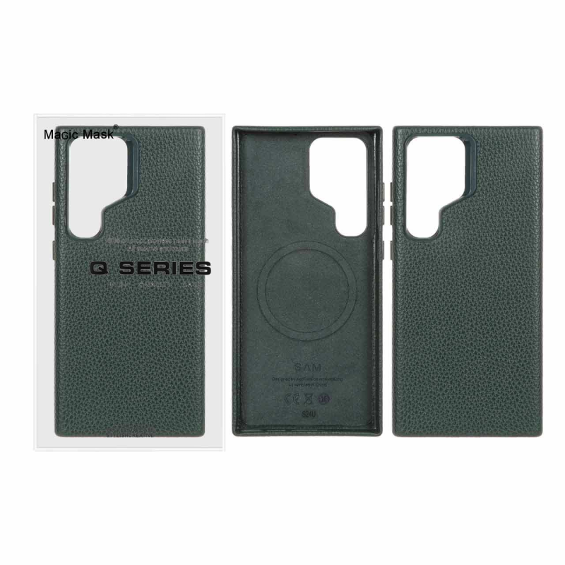 قاب اورجینال Magic Mask چرم Magsafe مدل Samsung Galaxy S24 Ultra - سبز تیره (پک دار)
