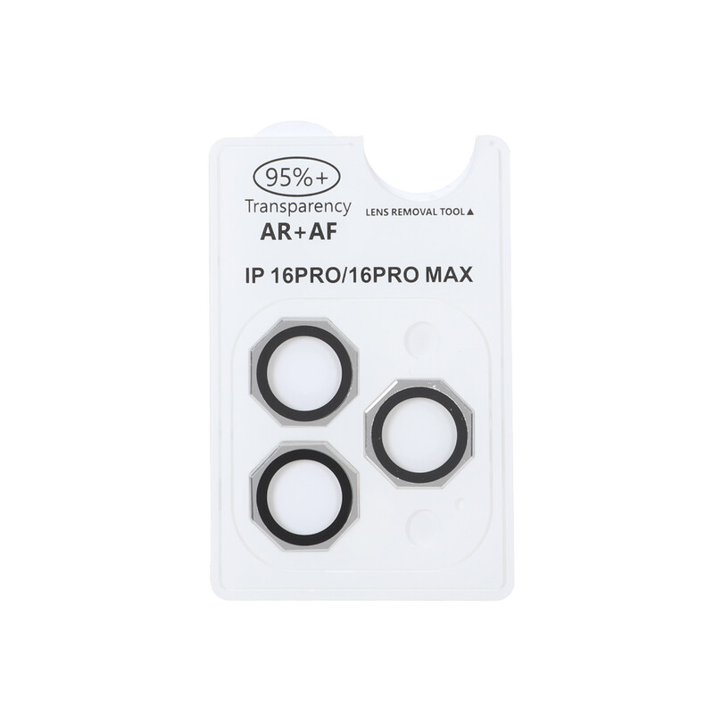 محافظ لنز رینگی اورجینال شابلون دار AR AF مدل Apple iPhone 16 Pro Max / 16 Pro - نقره ای