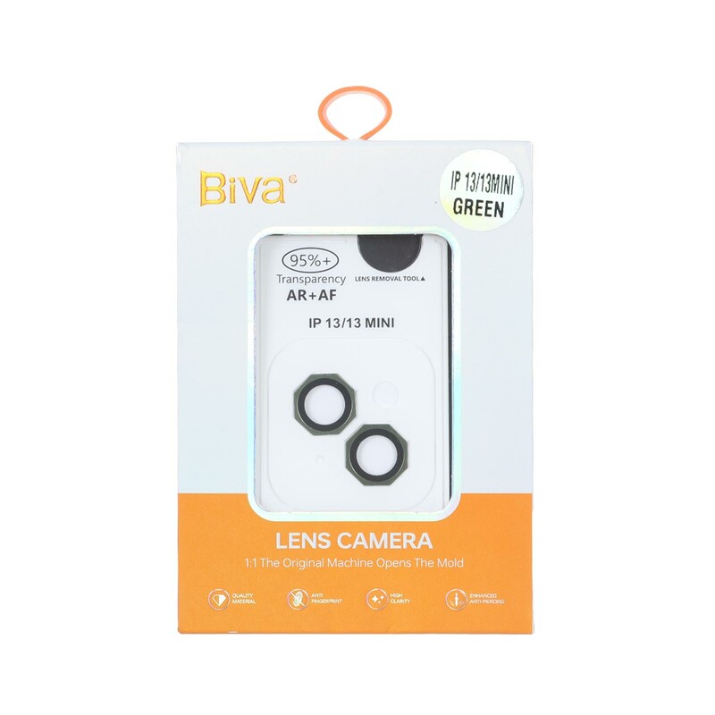 محافظ لنز رینگی اورجینال Biva شابلون دار AR AF مدل Apple iPhone 13 / 13 Mini - سبز (پک دار)