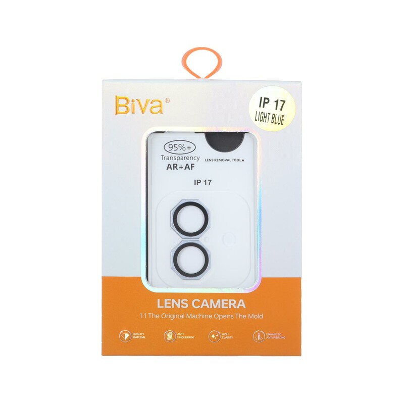 محافظ لنز رینگی اورجینال Biva شابلون دار AR AF مدل Apple iPhone 17 - آبی روشن (پک دار)