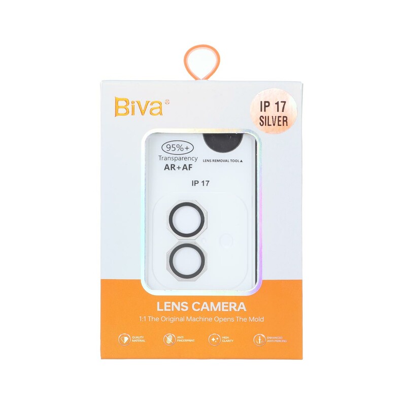 محافظ لنز رینگی اورجینال Biva شابلون دار AR AF مدل Apple iPhone 17 - نقره ای (پک دار)