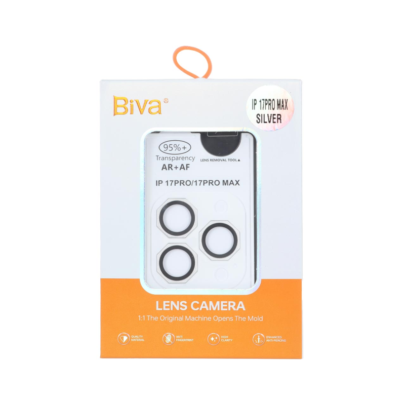 محافظ لنز رینگی اورجینال Biva شابلون دار AR AF مدل Apple iPhone 17 Pro Max / 17 Pro - نقره ای (پک دار)