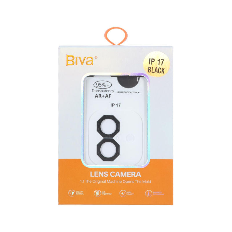 محافظ لنز رینگی اورجینال Biva شابلون دار AR AF مدل Apple iPhone 17 - مشکی (پک دار)