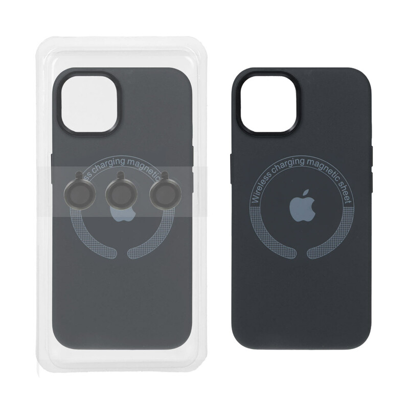 قاب سیلیکونی اورجینال Magsafe با ست محافظ لنز رینگی Apple iPhone 13 / iPhone 14 - خاکستری (پک دار)