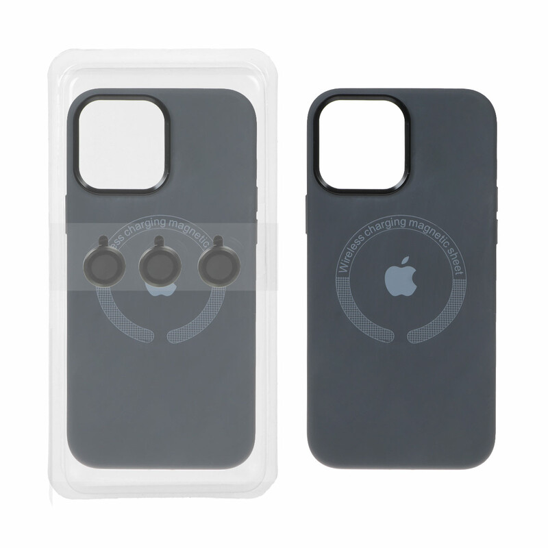 قاب سیلیکونی اورجینال Magsafe با ست محافظ لنز رینگی Apple iPhone 15 Pro Max - خاکستری (پک دار)