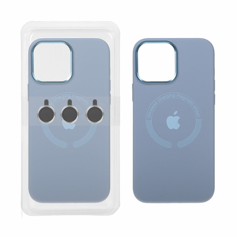 قاب سیلیکونی اورجینال Magsafe با ست محافظ لنز رینگی Apple iPhone 13 Pro - فیلی (پک دار)