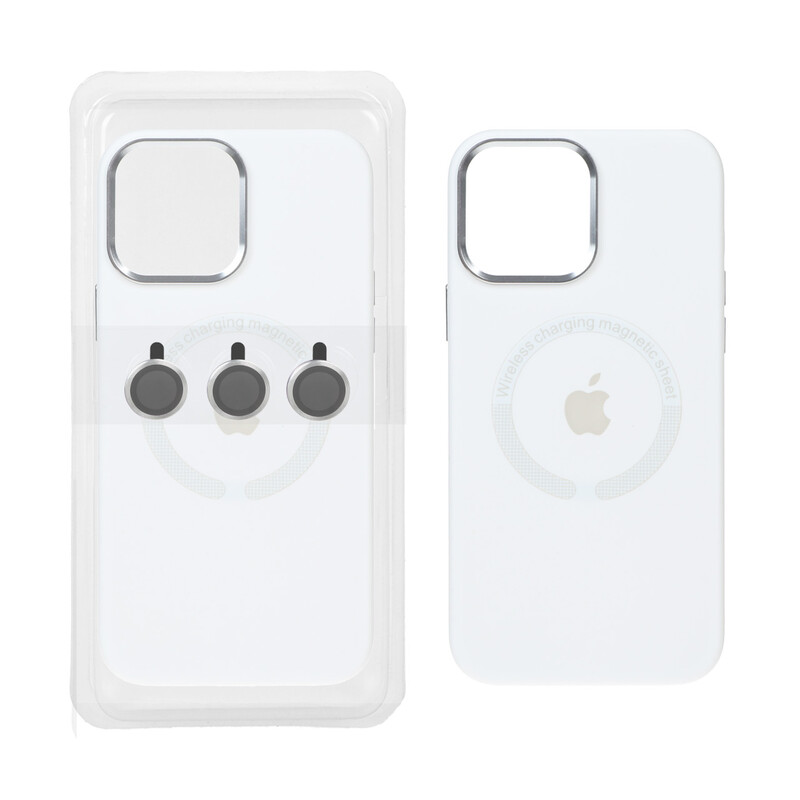 قاب سیلیکونی اورجینال Magsafe با ست محافظ لنز رینگی Apple iPhone 13 Pro Max - سفید (پک دار)