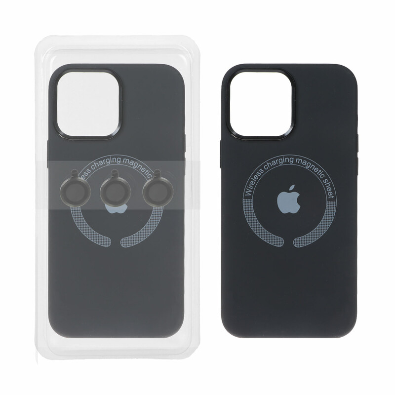 قاب سیلیکونی اورجینال Magsafe با ست محافظ لنز رینگی Apple iPhone 13 Pro Max - مشکی (پک دار)