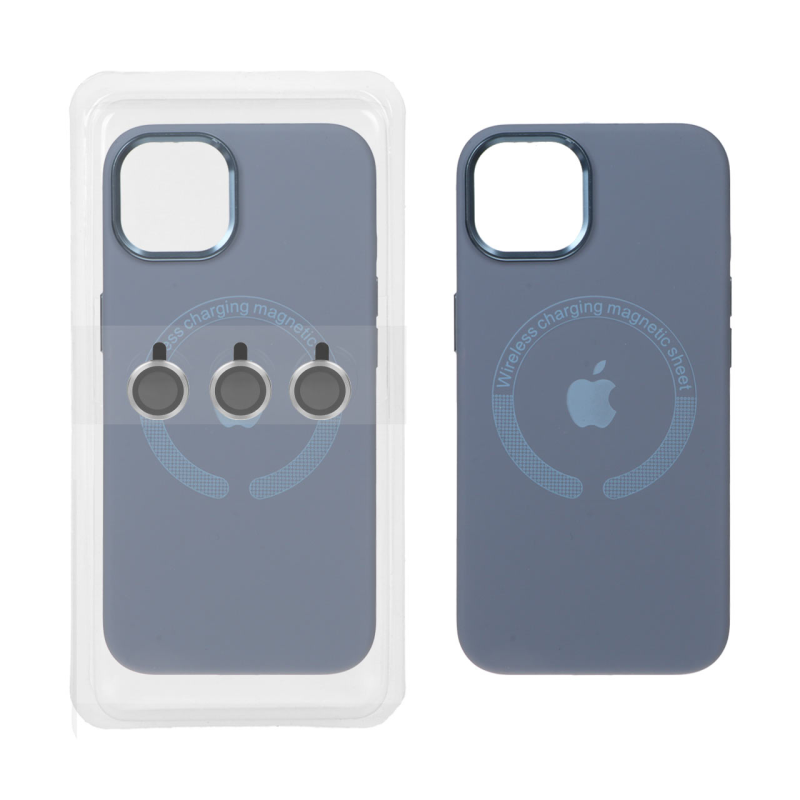 قاب سیلیکونی اورجینال Magsafe با ست محافظ لنز رینگی Apple iPhone 13 / iPhone 14 - فیلی (پک دار)
