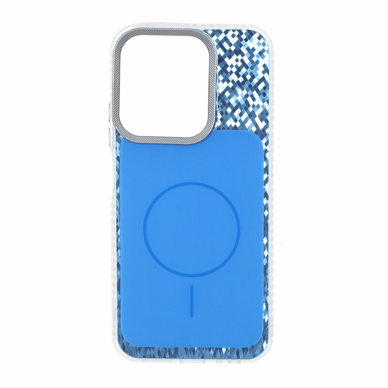 قاب مستطیلی طرح مگ سیف شطرنجی براق لنز کربن Xiaomi Redmi 15C / Poco C85 - آبی