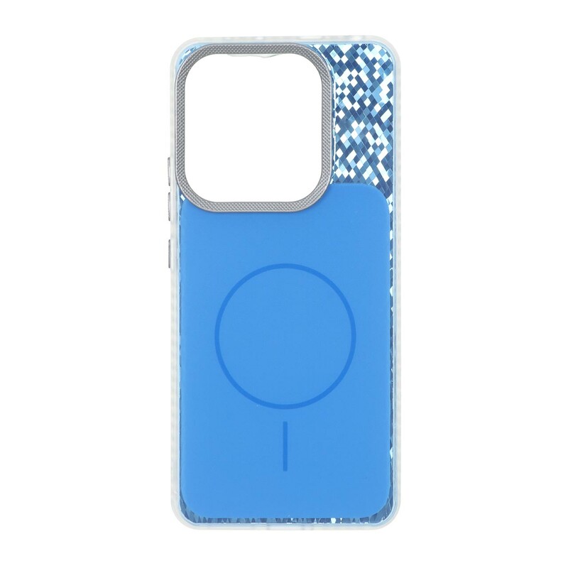 قاب مستطیلی طرح مگ سیف شطرنجی براق لنز کربن Xiaomi Redmi Note 14 4G - آبی