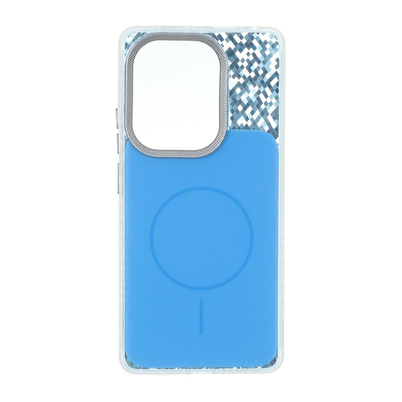 قاب مستطیلی طرح مگ سیف شطرنجی براق لنز کربن Xiaomi Redmi Note 14S / Note 13 Pro 4G / Poco M6 Pro 4G - آبی کد 1