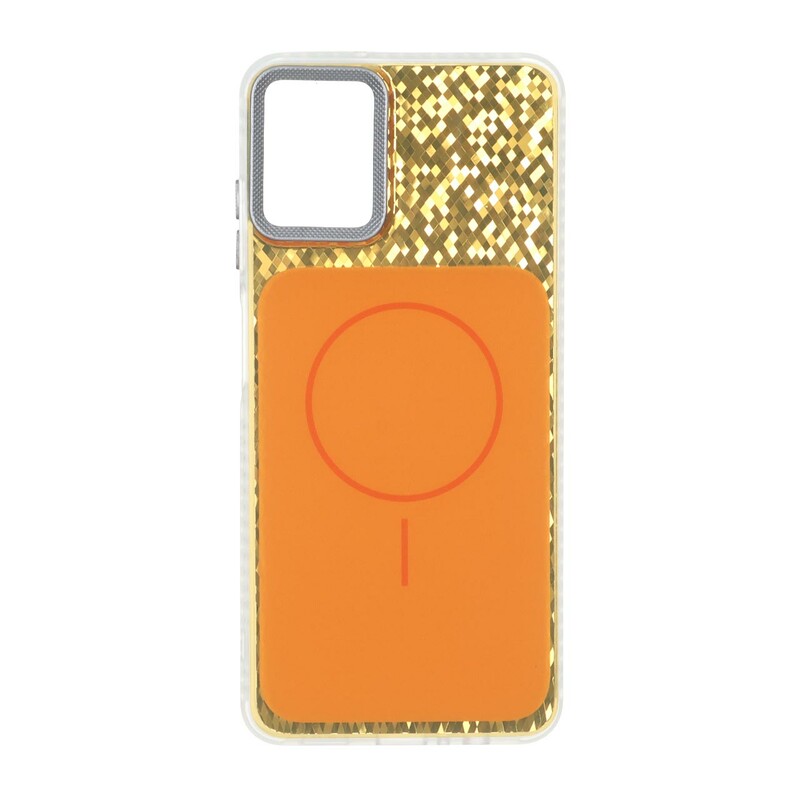 قاب مستطیلی طرح مگ سیف شطرنجی براق لنز کربن Samsung Galaxy A07 - نارنجی