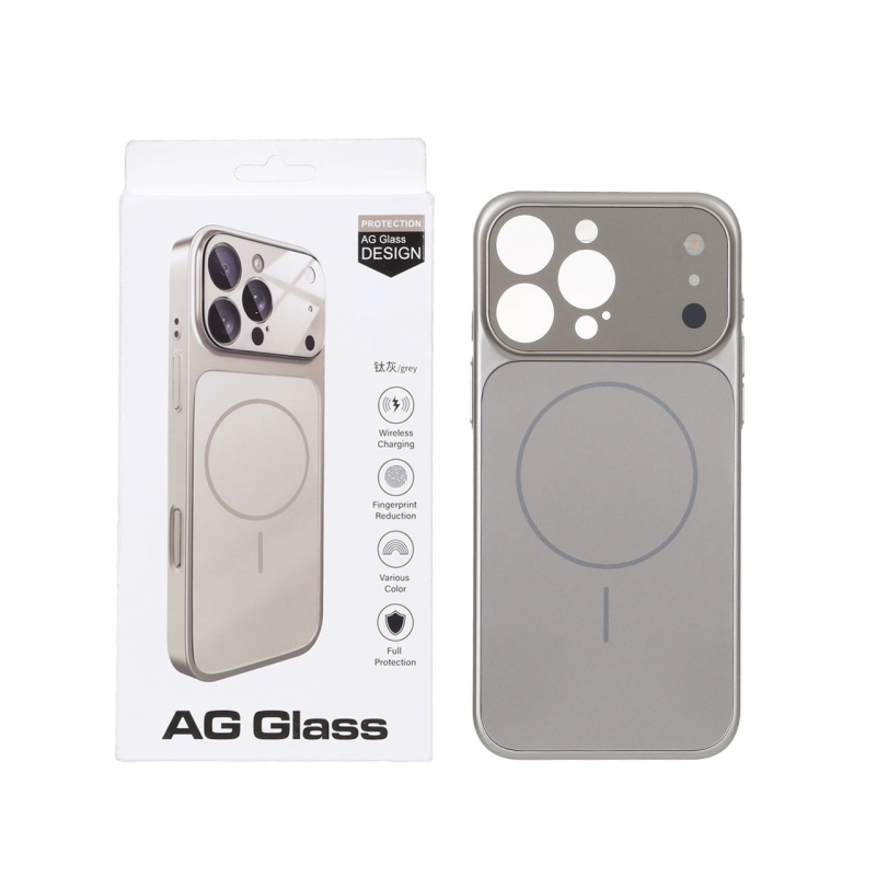 قاب اورجینال AG Glass محافظ لنز برجسته براق Magsafe مدل Apple iPhone 15 Pro Max - خاکستری