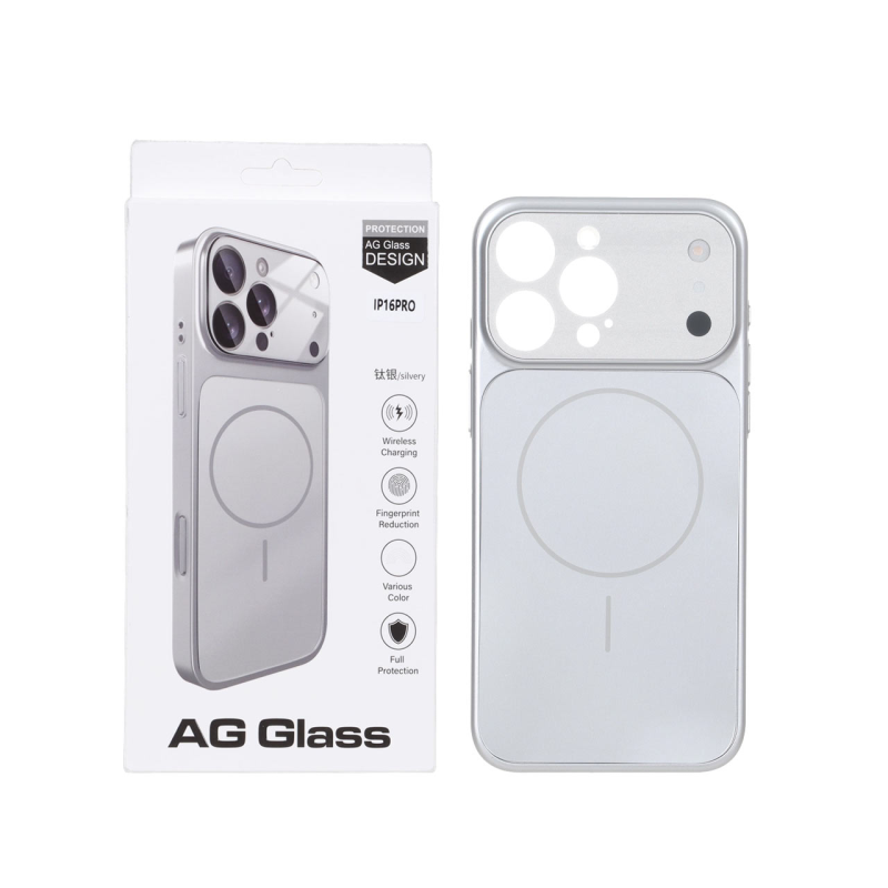 قاب اورجینال AG Glass محافظ لنز برجسته براق Magsafe مدل Apple iPhone 15 Pro Max - نقره ای