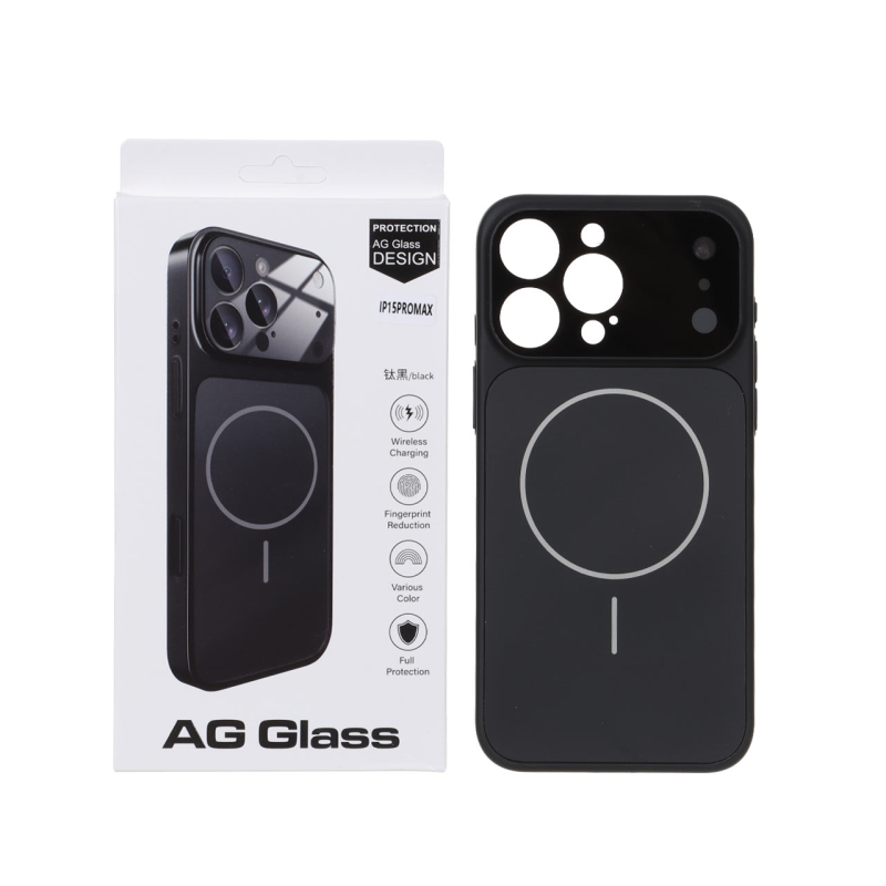 قاب اورجینال AG Glass محافظ لنز برجسته براق Magsafe مدل Apple iPhone 15 Pro Max - مشکی