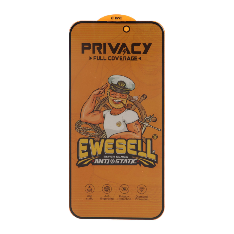 محافظ صفحه نمایش شیشه ای Full Cover Ewesell Anti Static Privacy مدل Apple iPhone 15 Pro Max