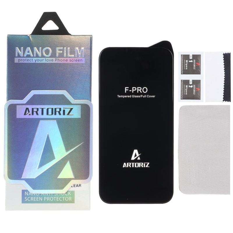 محافظ صفحه نمایش شیشه ای اورجینال Full Cover Artoriz مدل Apple iPhone 14 pro max (پک دار)