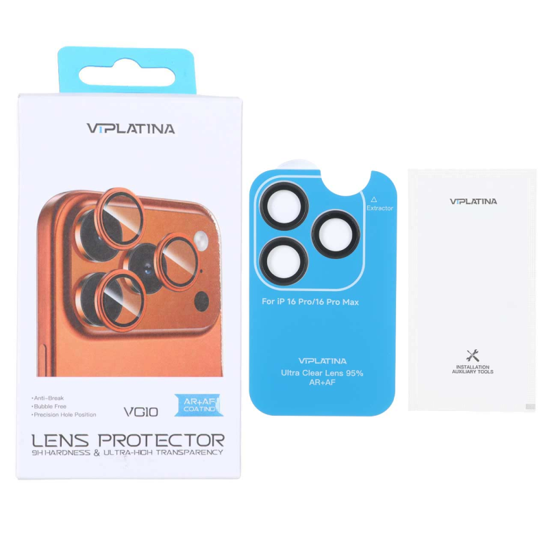 محافظ لنز رینگی اورجینال VIPLATINA شابلون دار Apple iPhone 16 Pro Max / iPhone 16 Pro - مشکی (پک دار)