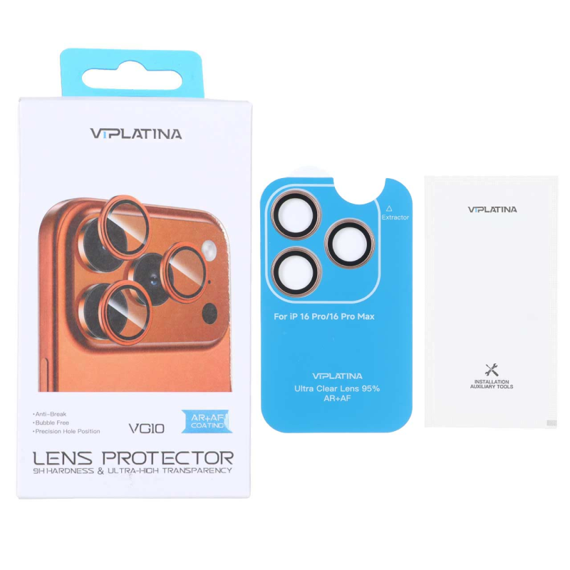 محافظ لنز رینگی اورجینال VIPLATINA شابلون دار Apple iPhone 16 Pro Max / iPhone 16 Pro - صحرایی (پک دار)