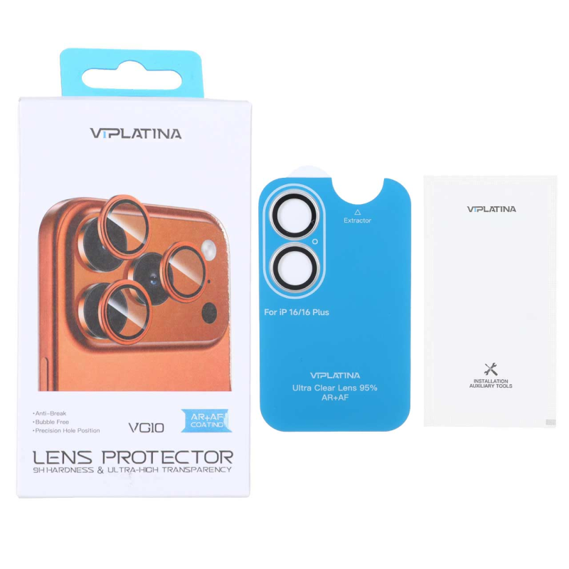 محافظ لنز رینگی اورجینال VIPLATINA شابلون دار Apple iPhone 16 / iPhone 16 Plus - نقره ای (پک دار)