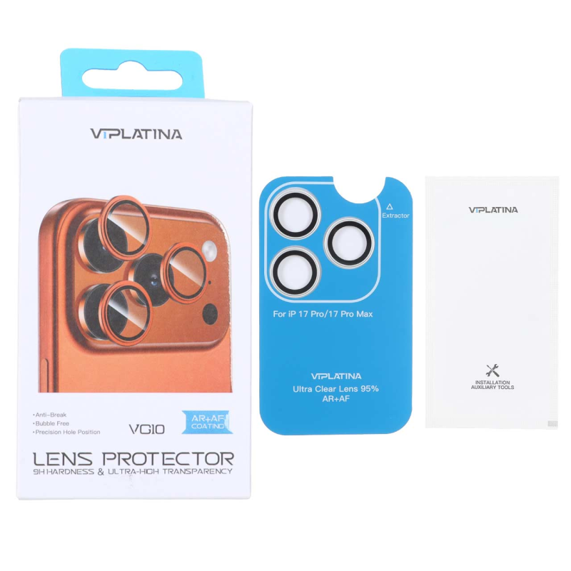 محافظ لنز رینگی اورجینال VIPLATINA شابلون دار Apple iPhone 17 Pro Max / 17 Pro - نقره ای (پک دار)