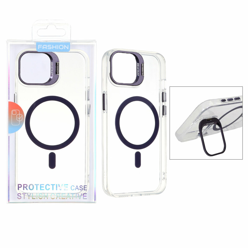 قاب اورجینال Bracket کریستالی MagSafe لنز استندشو Apple iPhone 13 / iPhone 14 - بنفش (پک دار)