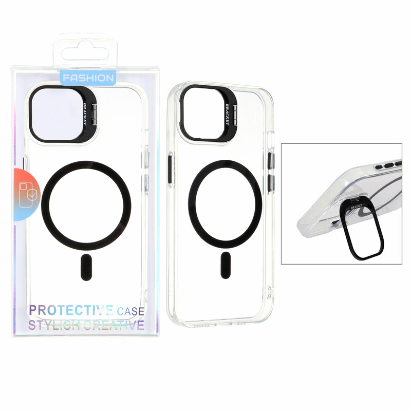قاب اورجینال Bracket کریستالی MagSafe لنز استندشو Apple iPhone 13 / iPhone 14 - مشکی (پک دار)