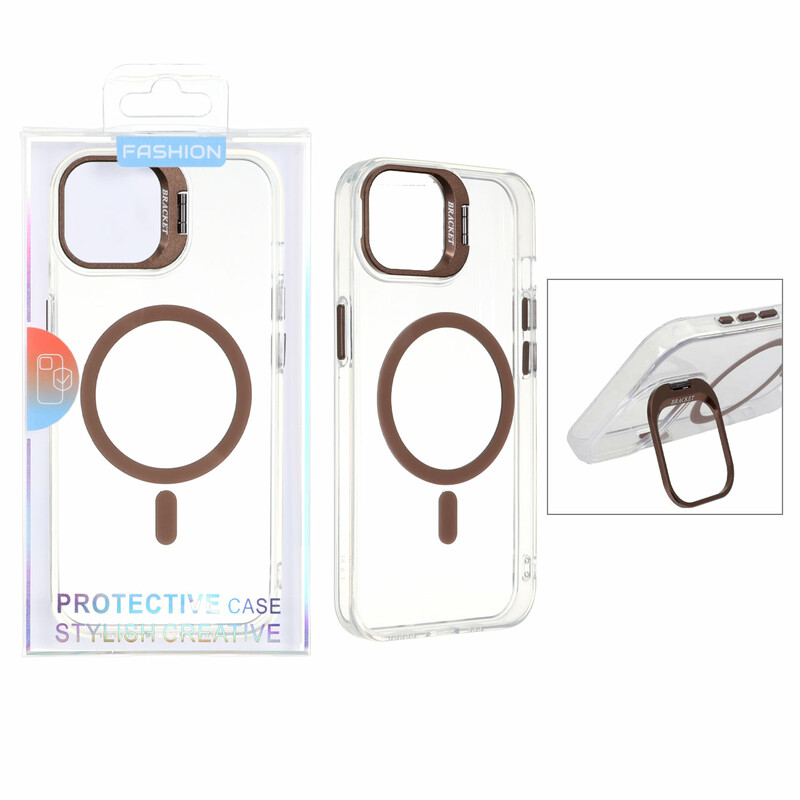 قاب اورجینال Bracket کریستالی MagSafe لنز استندشو Apple iPhone 13 / iPhone 14 - صحرایی (پک دار)