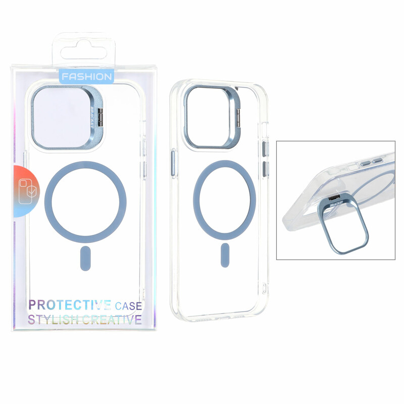 قاب اورجینال Bracket کریستالی MagSafe لنز استندشو Apple iPhone 15 Pro Max - آبی روشن (پک دار)