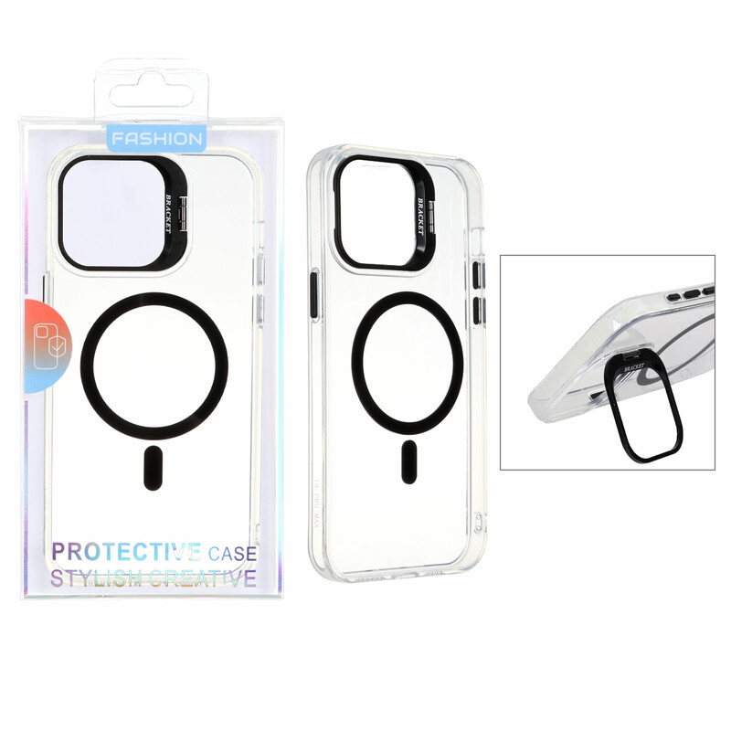 قاب اورجینال Bracket کریستالی MagSafe لنز استندشو Apple iPhone 15 Pro Max - مشکی (پک دار)