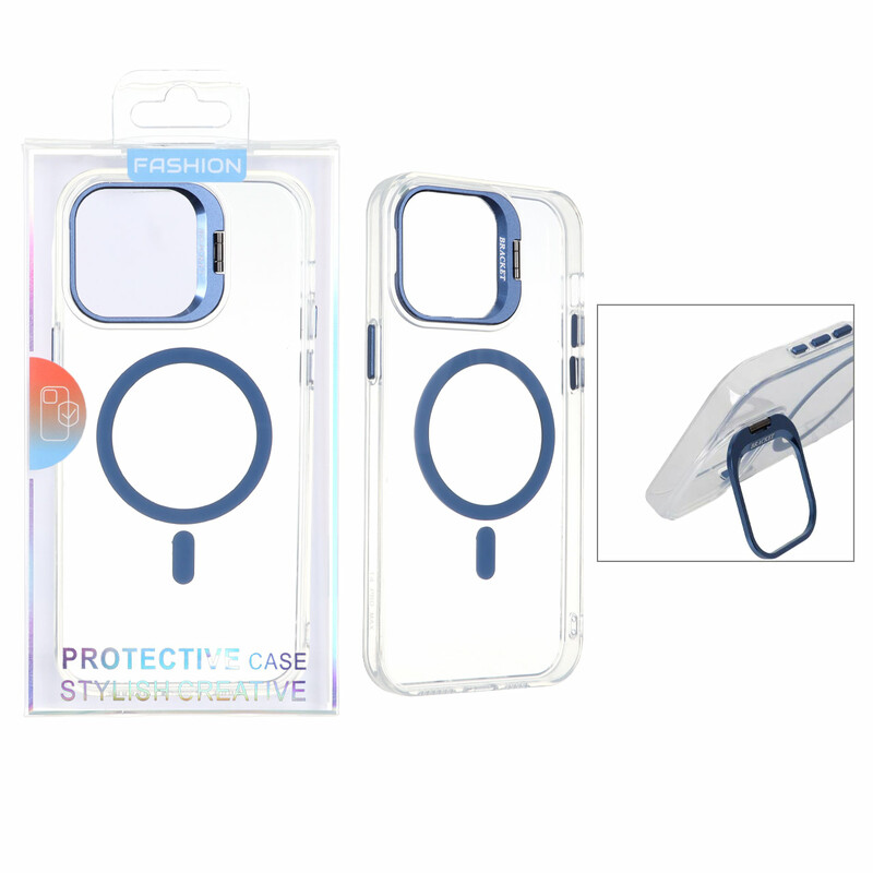 قاب اورجینال Bracket کریستالی MagSafe لنز استندشو Apple iPhone 15 Pro Max - آبی (پک دار)