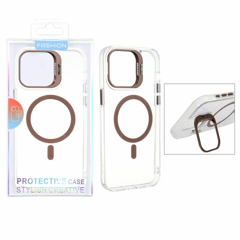 قاب اورجینال Bracket کریستالی MagSafe لنز استندشو Apple iPhone 15 Pro Max - صحرایی (پک دار)